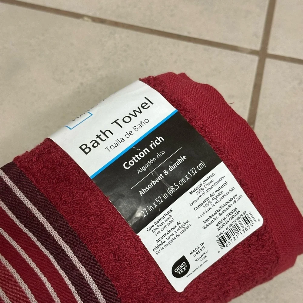 Mainstays Red 2 Bath Towels‎ cotton rich